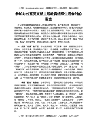 参加办公室党支部主题教育组织生活会时的发言