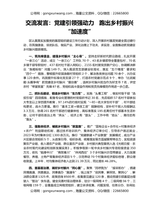 交流发言：党建引领强动力   跑出乡村振兴“加速度”