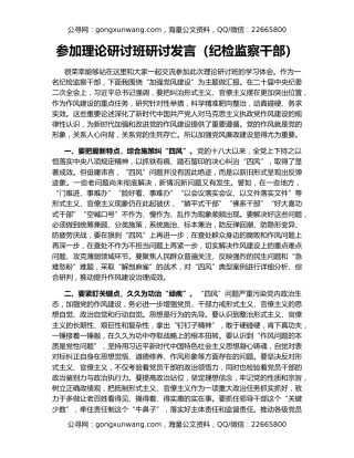 参加理论研讨班研讨发言（纪检监察干部）