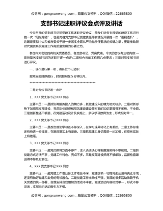 支部书记述职评议会点评及讲话