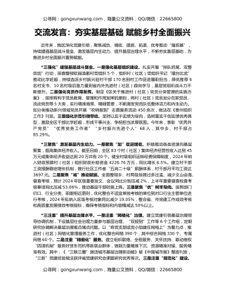 交流发言：夯实基层基础 赋能乡村全面振兴