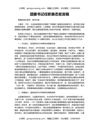 团委书记任职表态发言稿