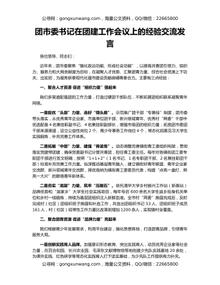 团市委书记在团建工作会议上的经验交流发言