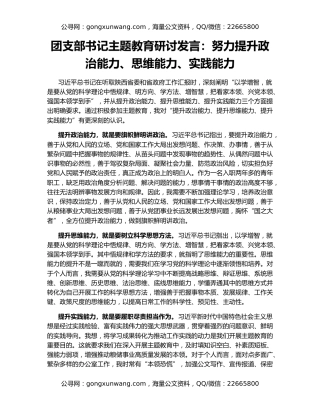 团支部书记主题教育研讨发言：努力提升政治能力、思维能力、实践能力