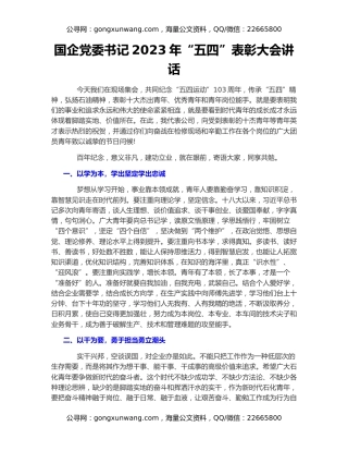 国企党委书记2023年“五四”表彰大会讲话