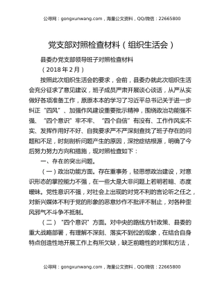 党支部对照检查材料（组织生活会）