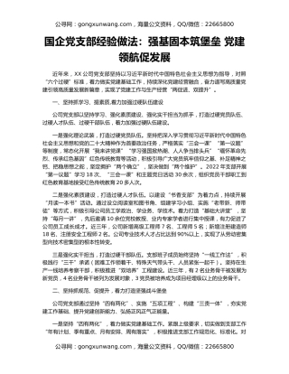国企党支部经验做法：强基固本筑堡垒 党建领航促发展