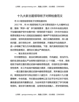 十九大新主题领导班子对照检查范文