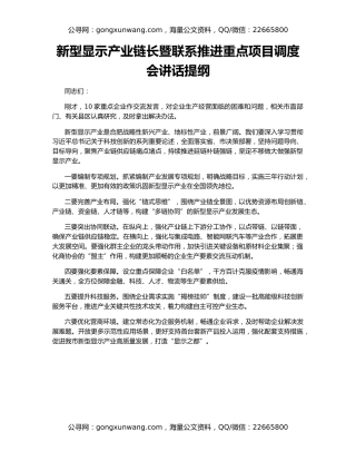 新型显示产业链长暨联系推进重点项目调度会讲话提纲