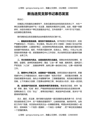 新当选党支部书记表态发言