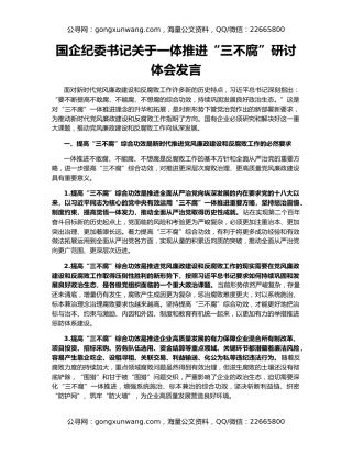 国企纪委书记关于一体推进“三不腐”研讨体会发言