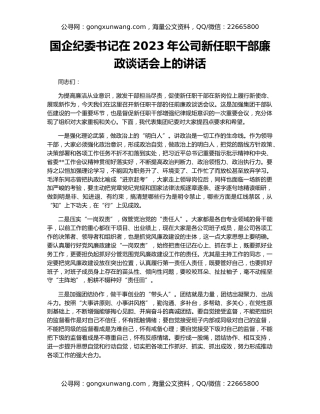 国企纪委书记在2023年公司新任职干部廉政谈话会上的讲话