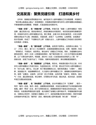 交流发言：聚焦党建引领    打造和美乡村