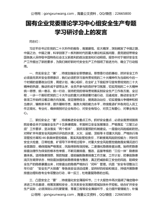 国有企业党委理论学习中心组安全生产专题学习研讨会上的发言