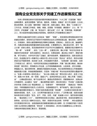 国有企业党支部关于党建工作进展情况汇报