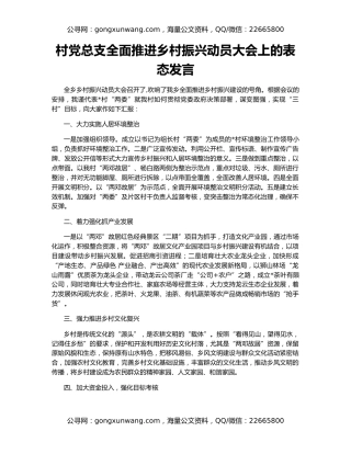 村党总支全面推进乡村振兴动员大会上的表态发言