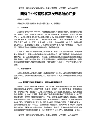 国有企业经营现状及发展思路的汇报