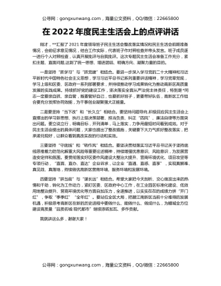 在2022年度民主生活会上的点评讲话