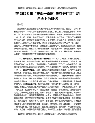 在2023年“奋战一季度  誓夺开门红”动员会上的讲话