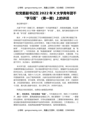 校党委副书记在2022年X大学青年团干“学习荟”（第一期）上的讲话