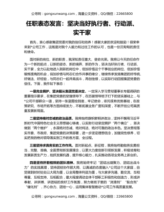 任职表态发言：坚决当好执行者、行动派、实干家