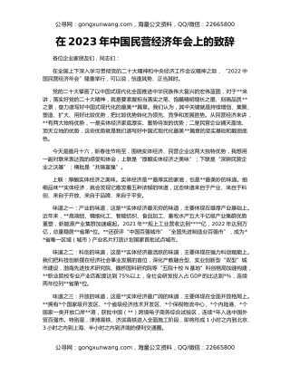 在2023年中国民营经济年会上的致辞