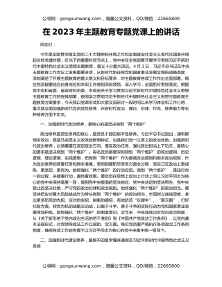 在2023年主题教育专题党课上的讲话