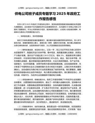 供电公司班子成员专题学习2025年政府工作报告感悟