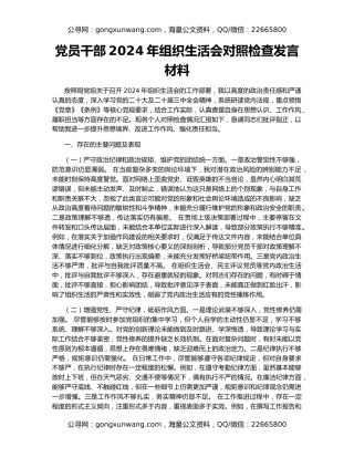 党员干部2024年组织生活会对照检查发言材料