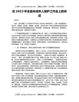 在2023年全县未成年人保护工作会上的讲话