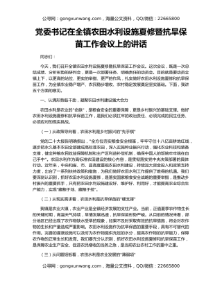 党委书记在全镇农田水利设施夏修暨抗旱保苗工作会议上的讲话