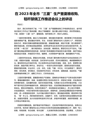 在2023年全市“三夏”生产暨夏粮收购、秸秆禁烧工作推进会议上的讲话