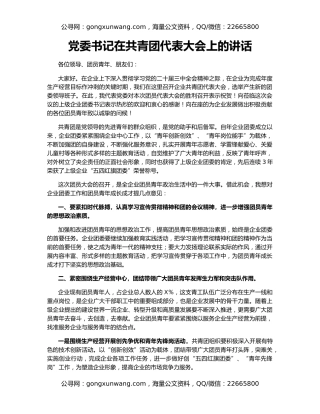 党委书记在共青团代表大会上的讲话