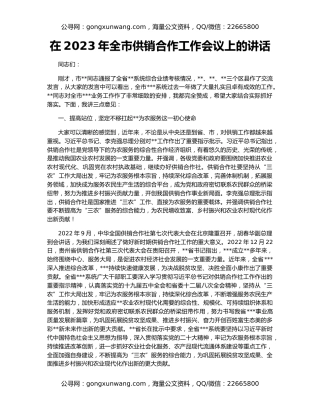 在2023年全市供销合作工作会议上的讲话