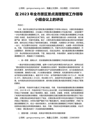 在2023年全市景区景点清理整顿工作领导小组会议上的讲话