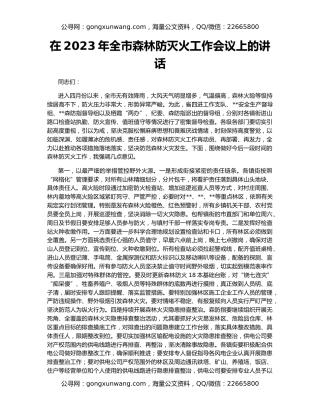 在2023年全市森林防灭火工作会议上的讲话