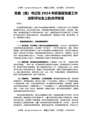 党委（组）书记在2024年抓基层党建工作述职评议会上的点评发言