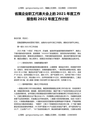 省属企业职工代表大会上的2021年度工作报告和2022年度工作计划