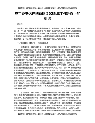党工委书记在创新区2025年工作会议上的讲话