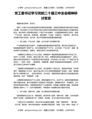 党工委书记学习党的二十届三中全会精神研讨发言
