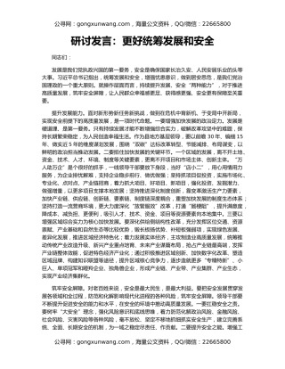 研讨发言：更好统筹发展和安全