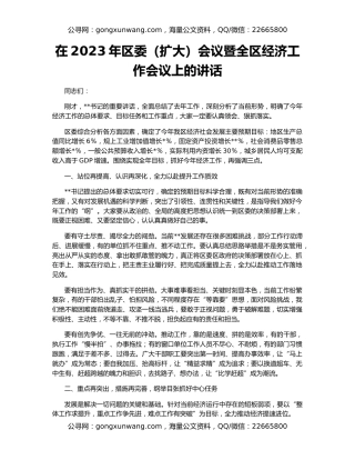 在2023年区委（扩大）会议暨全区经济工作会议上的讲话