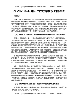 在2023年区知识产权联席会议上的讲话