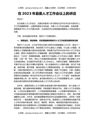 在2023年县委人才工作会议上的讲话