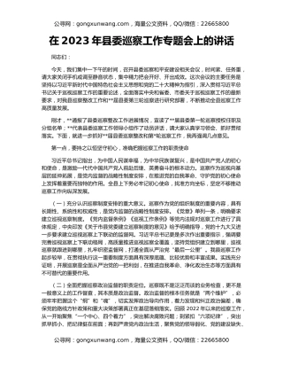 在2023年县委巡察工作专题会上的讲话