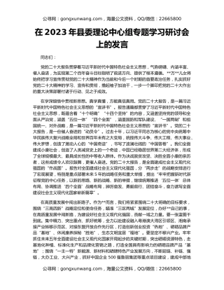 在2023年县委理论中心组专题学习研讨会上的发言