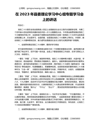 在2023年县委理论学习中心组专题学习会上的讲话
