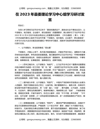 在2023年县委理论学习中心组学习研讨发言