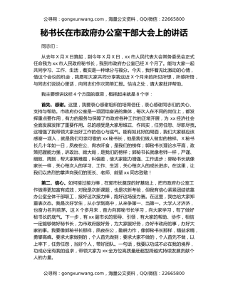 秘书长在市政府办公室干部大会上的讲话