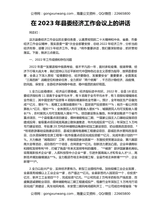 在2023年县委经济工作会议上的讲话
